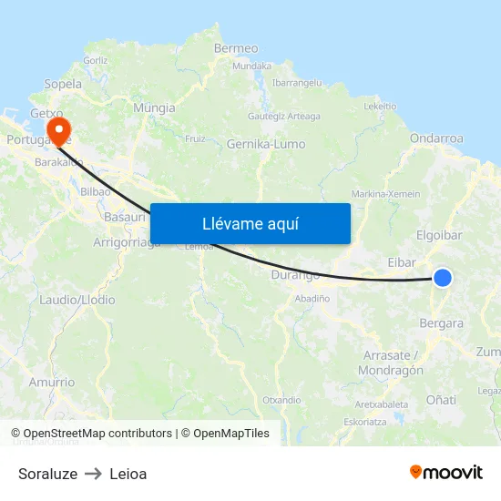 Soraluze to Leioa map