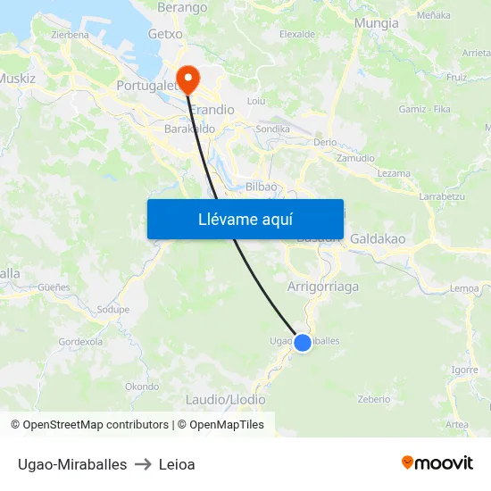 Ugao-Miraballes to Leioa map