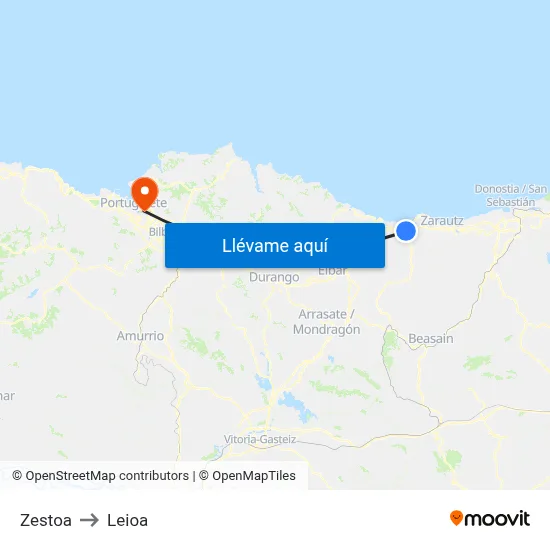 Zestoa to Leioa map