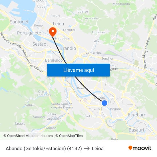 Abando (Geltokia/Estación) (4132) to Leioa map