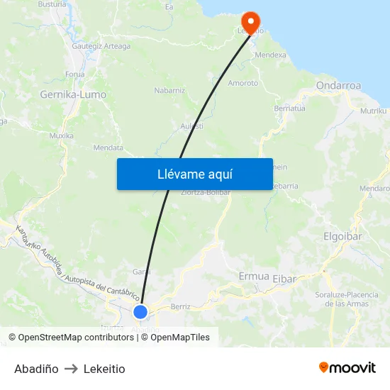Abadiño to Lekeitio map