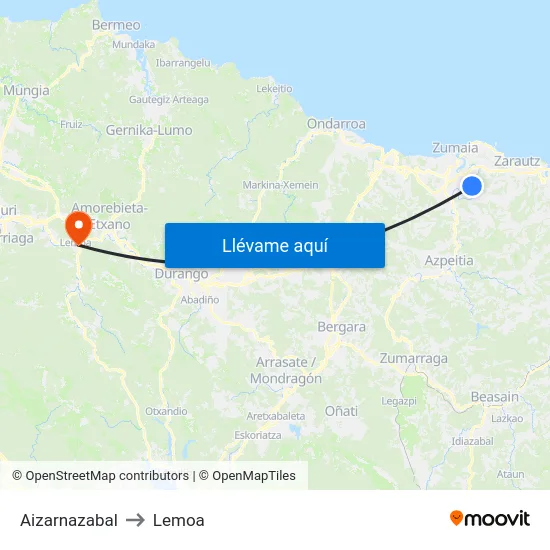 Aizarnazabal to Lemoa map