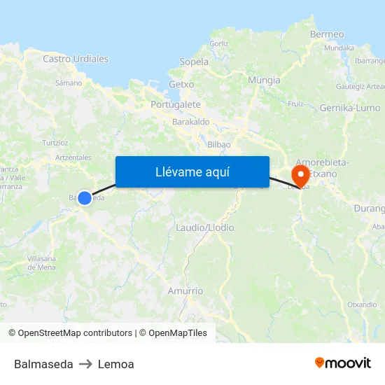 Balmaseda to Lemoa map