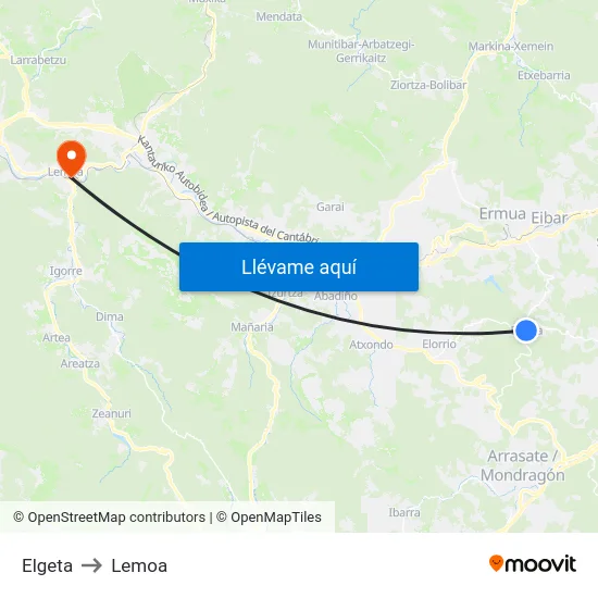 Elgeta to Lemoa map
