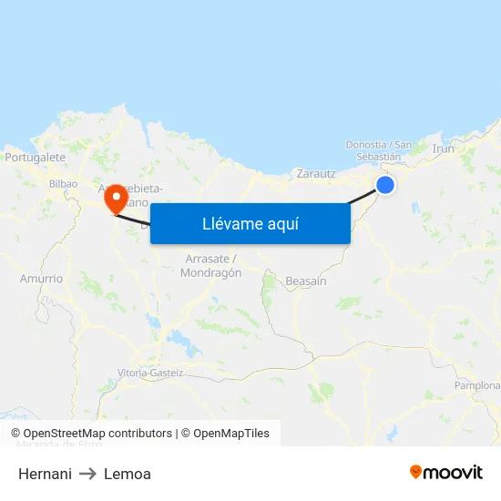 Hernani to Lemoa map