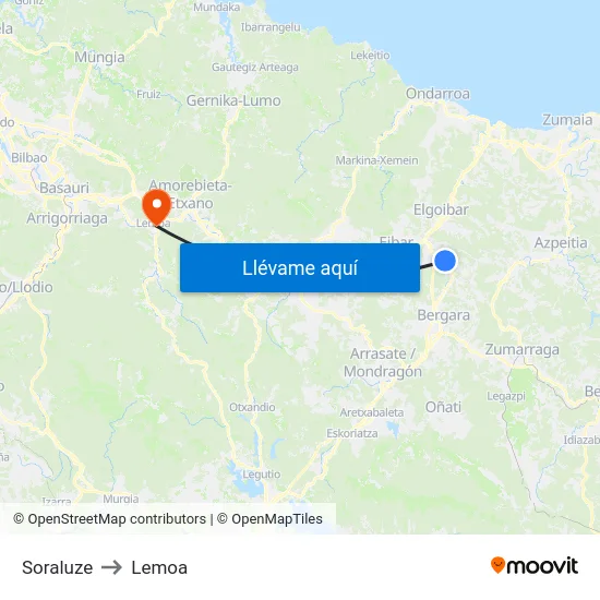Soraluze to Lemoa map