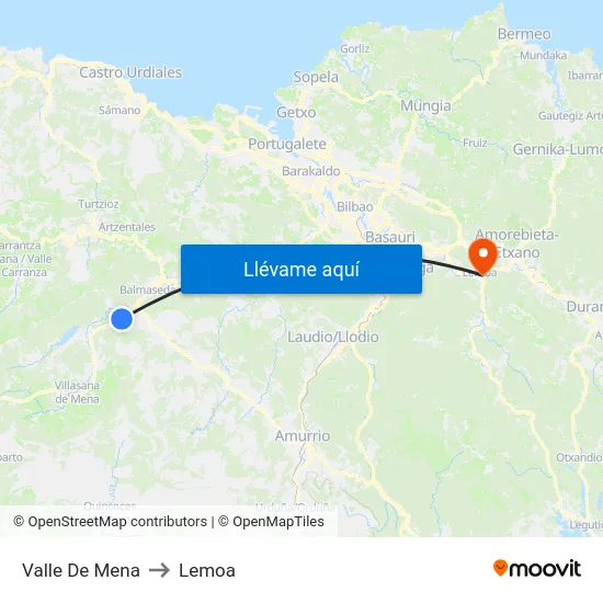 Valle De Mena to Lemoa map