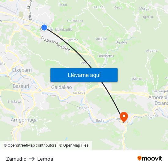 Zamudio to Lemoa map