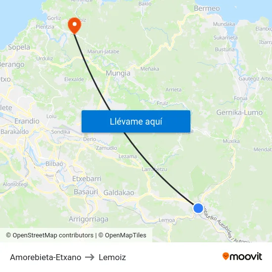 Amorebieta-Etxano to Lemoiz map