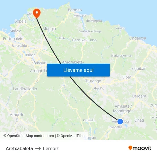 Aretxabaleta to Lemoiz map