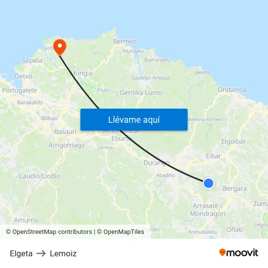 Elgeta to Lemoiz map
