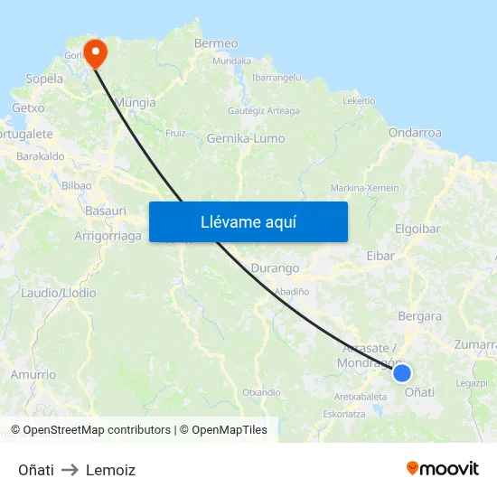 Oñati to Lemoiz map