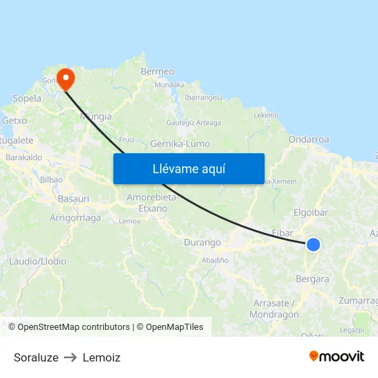 Soraluze to Lemoiz map