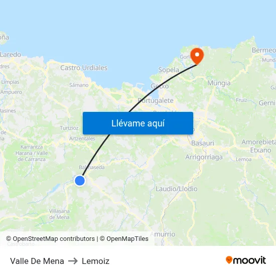 Valle De Mena to Lemoiz map