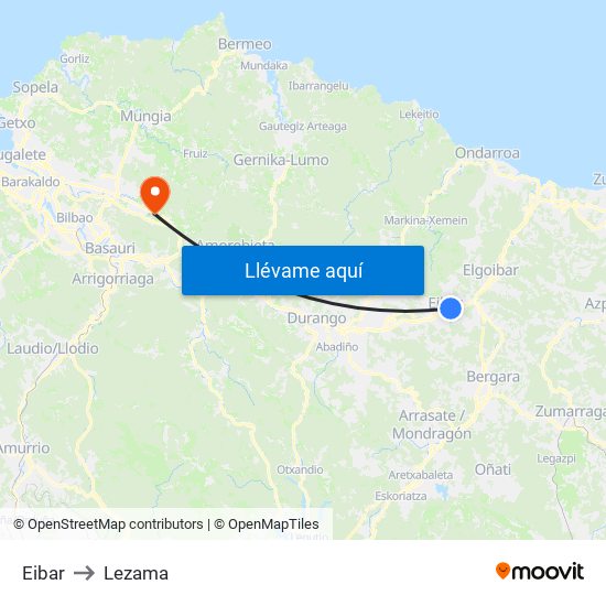 Eibar to Lezama map