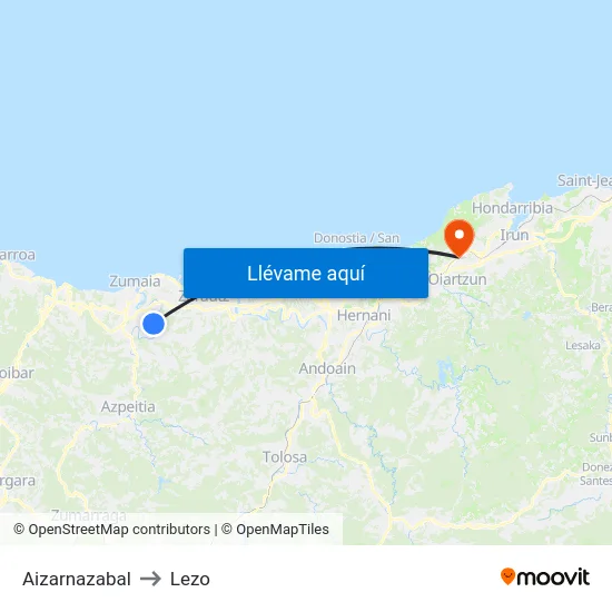Aizarnazabal to Lezo map