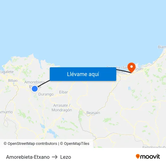 Amorebieta-Etxano to Lezo map