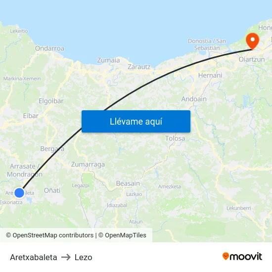 Aretxabaleta to Lezo map