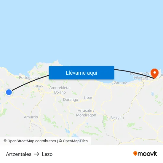 Artzentales to Lezo map