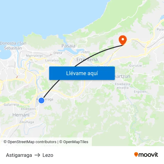 Astigarraga to Lezo map