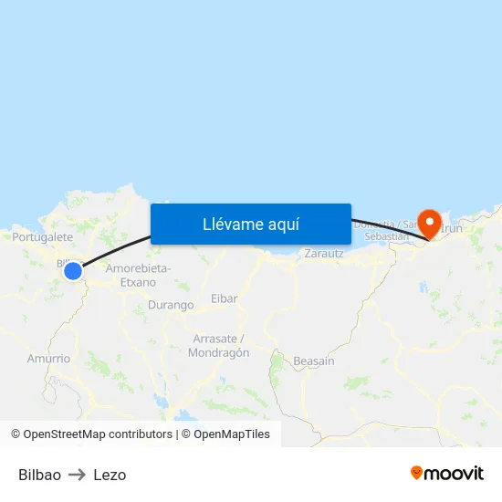 Bilbao to Lezo map