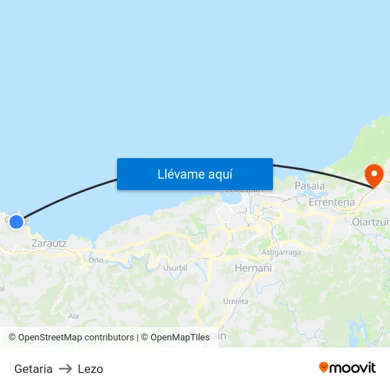 Getaria to Lezo map