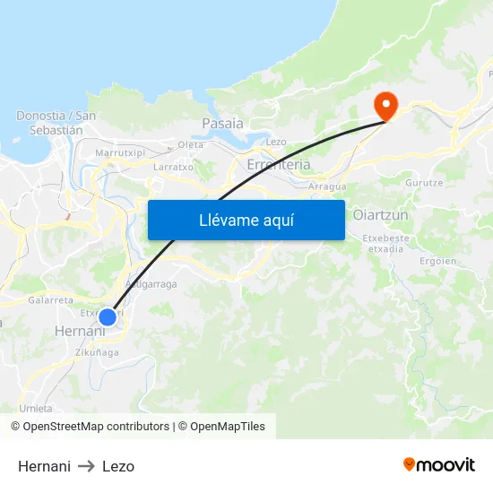 Hernani to Lezo map