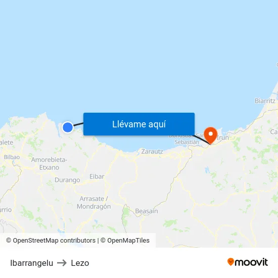 Ibarrangelu to Lezo map