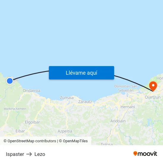 Ispaster to Lezo map