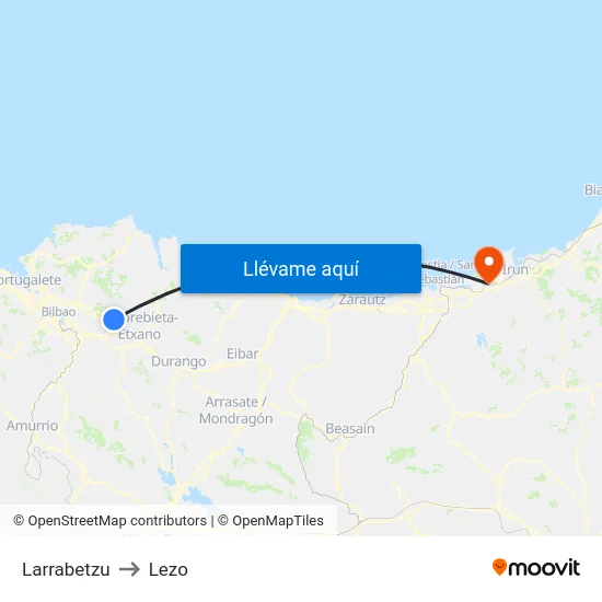 Larrabetzu to Lezo map
