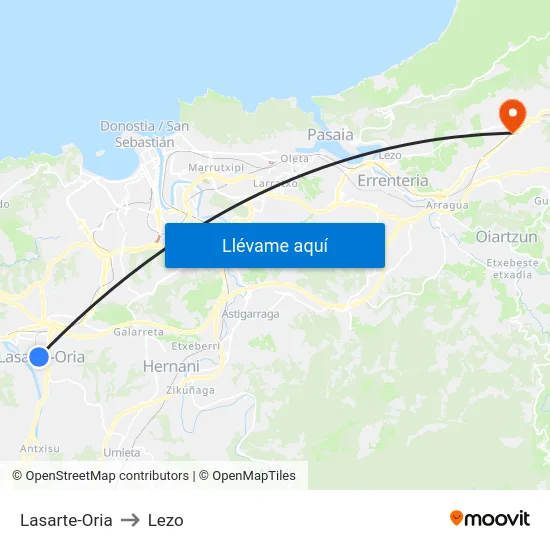Lasarte-Oria to Lezo map