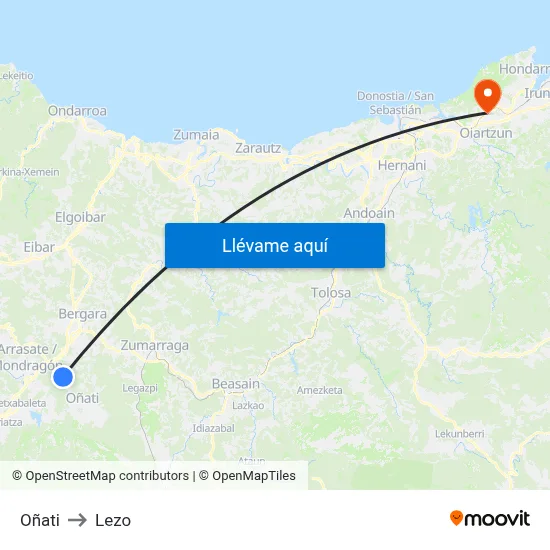 Oñati to Lezo map