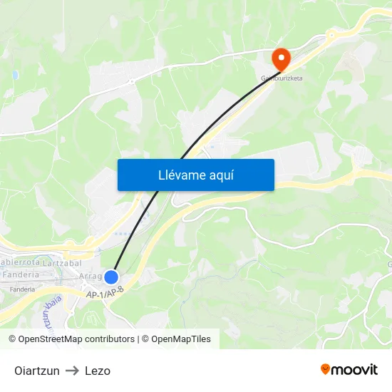 Oiartzun to Lezo map