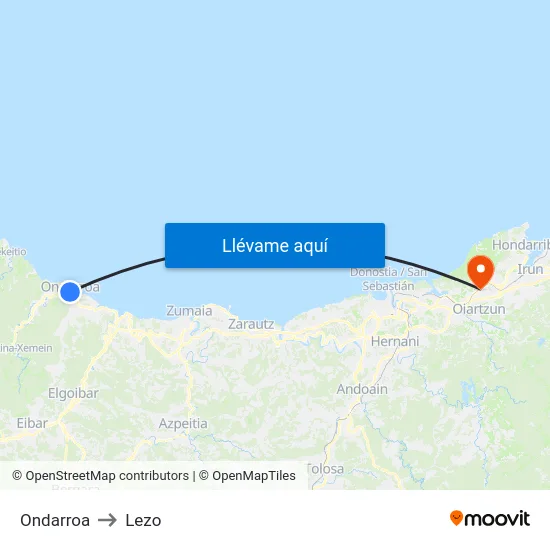 Ondarroa to Lezo map