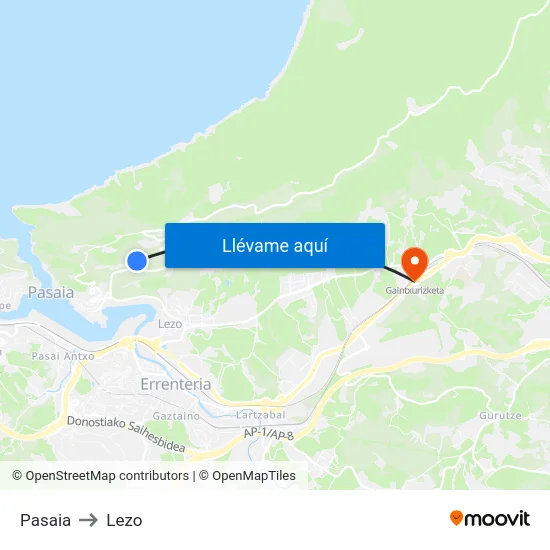 Pasaia to Lezo map