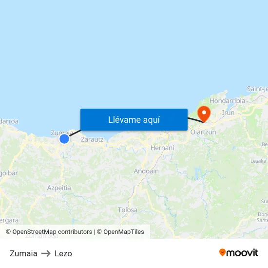 Zumaia to Lezo map
