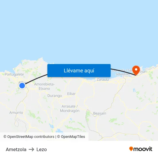 Ametzola to Lezo map