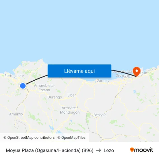 Moyua Plaza (Ogasuna/Hacienda) (896) to Lezo map