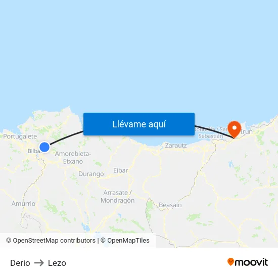 Derio to Lezo map