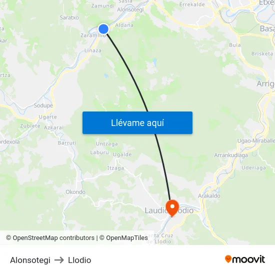 Alonsotegi to Llodio map