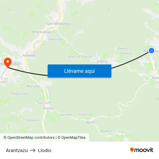 Arantzazu to Llodio map