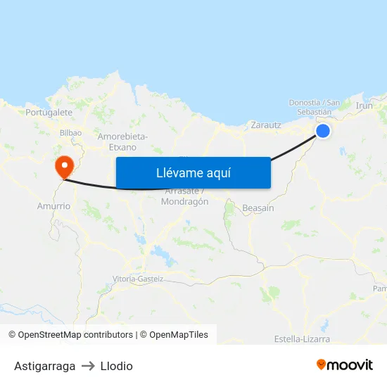 Astigarraga to Llodio map