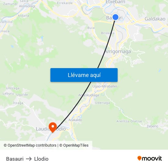 Basauri to Llodio map