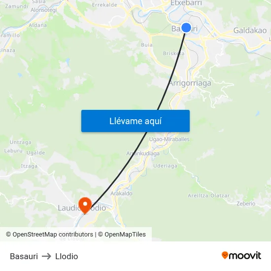 Basauri to Llodio map
