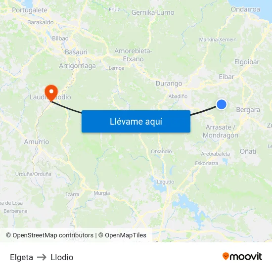 Elgeta to Llodio map
