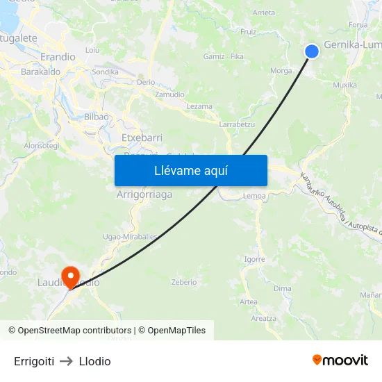 Errigoiti to Llodio map
