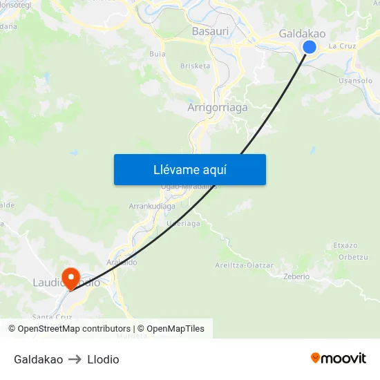 Galdakao to Llodio map