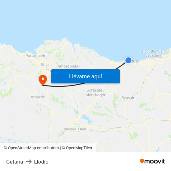 Getaria to Llodio map