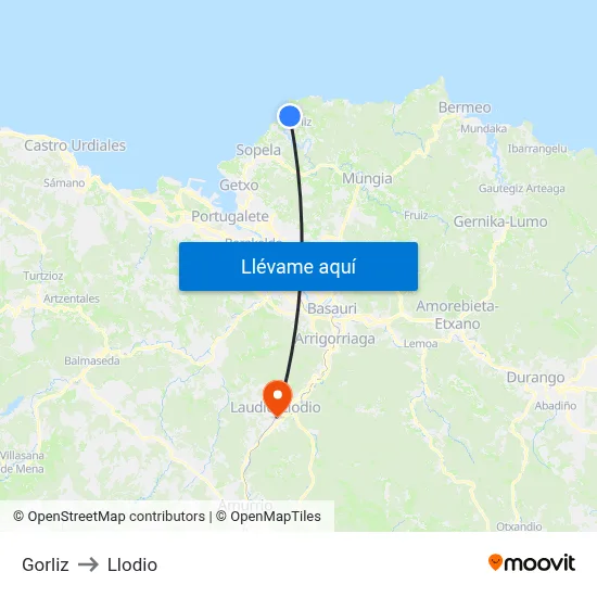 Gorliz to Llodio map