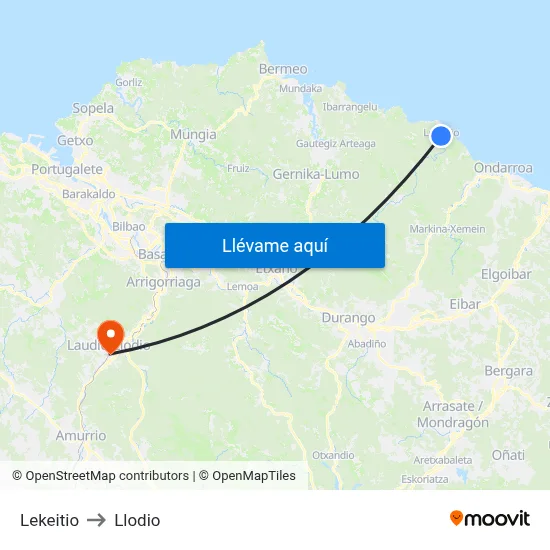 Lekeitio to Llodio map